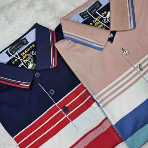 Premium China Fabric Polo Shirt Combo - Red & Biscuit