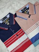 Premium China Fabric Polo Shirt Combo - Red & Biscuit