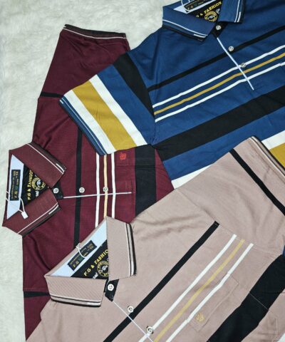 Premium Polo Stripe T-Shirt Combo Maroon, Petrol, Biscuit